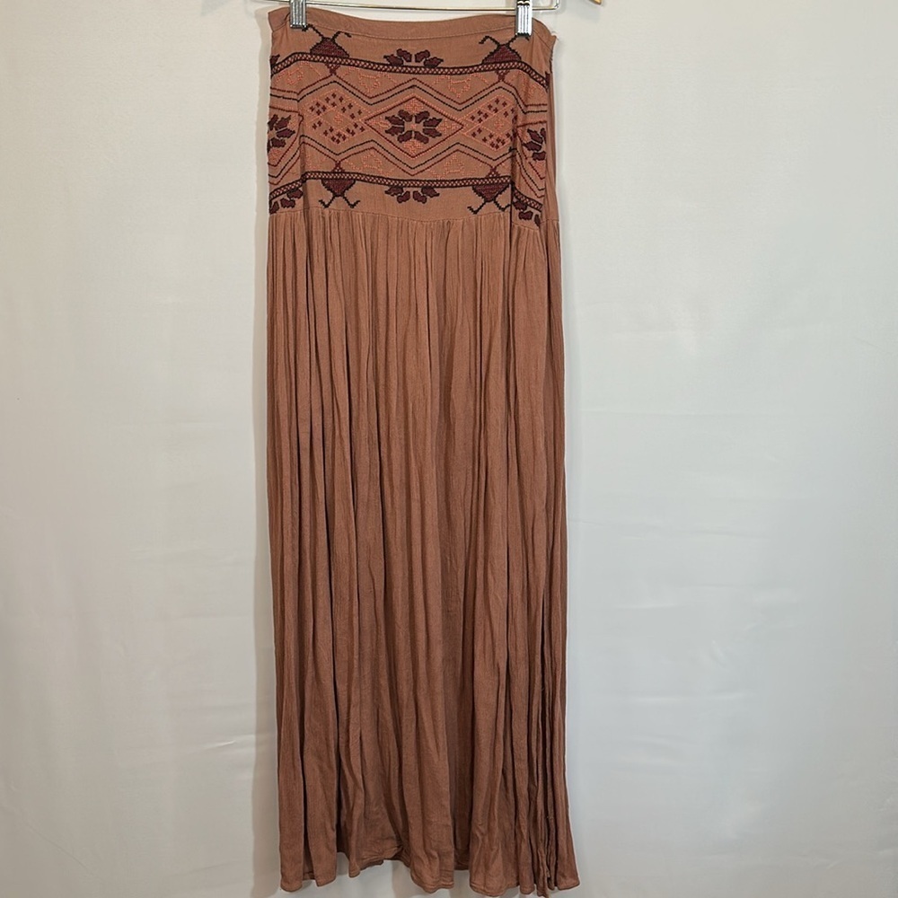 Japna Womens Size S Maxi Skirt Embroidered Side Zipper Slits Boho Hippie NWT - Picture 2 of 14